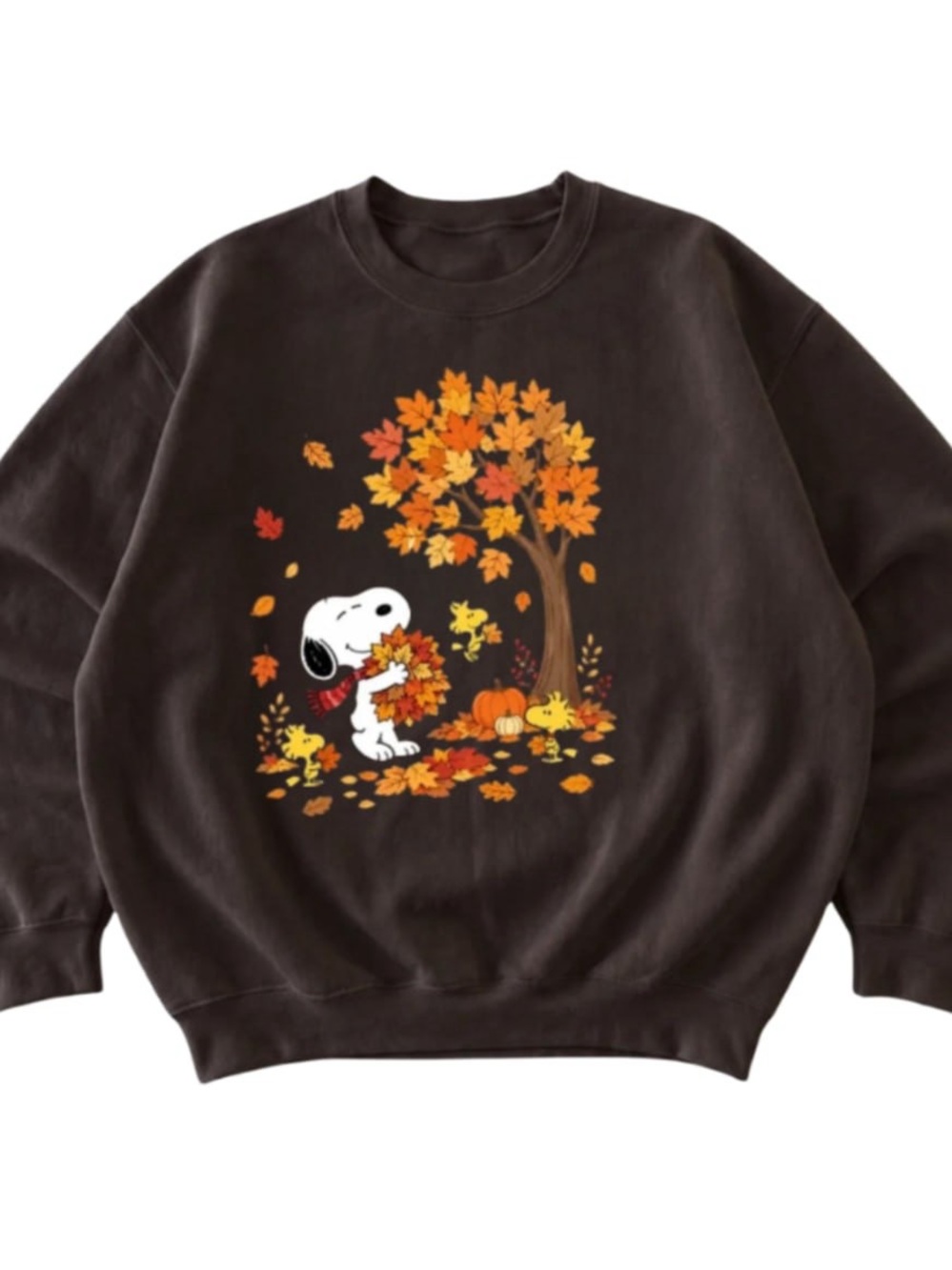 Brown Snoopy Fall Leaves Graphic Sweatshirt